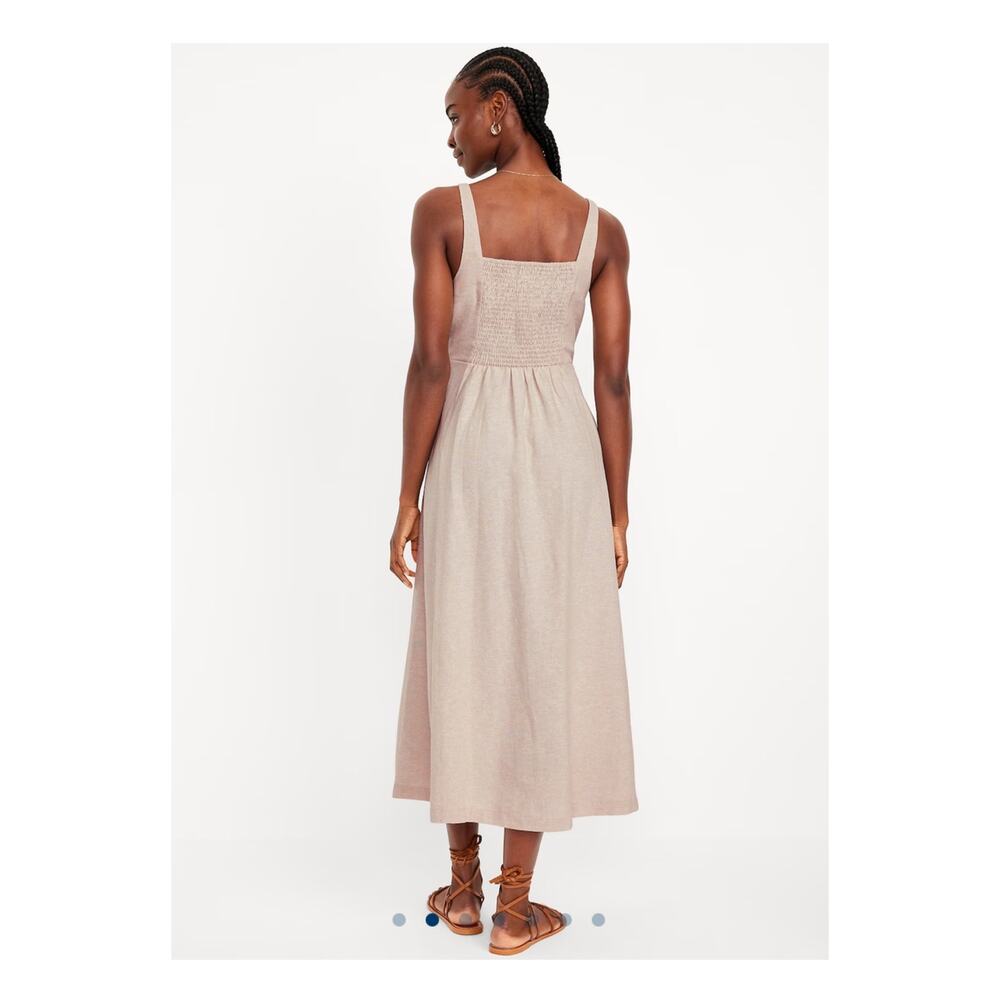 Old Navy Beige Fit&Flare Linen Blend Midi Dress Sz.L NWT - Picture 3 of 14
